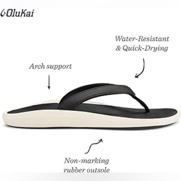 NWT-OLUKAI-Pi'oe Women's Beach Sandals,Water-Resistant-Navy blue and Grey-Size 6 - Picture 2 of 9